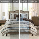 5 Piece Medallion Reversible Jacquard Quilt Set, Blue