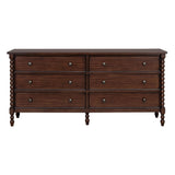 70"W 6-Drawer Large Spindle Wood Dresser, Morocco Brown *