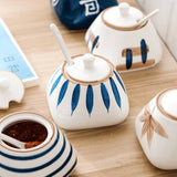 Japanese Hand Painted Ceramic Spice Jar with Spoon