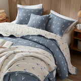 3 Piece Reversible Rustic Coverlet Set, Blue