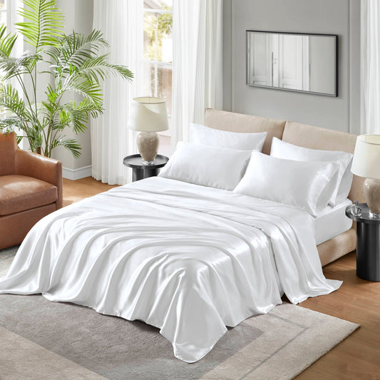 Luxury Satin 6-Piece Sheet Set, White