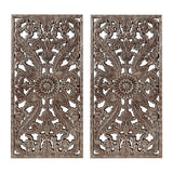 Antique Carved Wooden Boho 2-Piece Wall Art Decor, Natural