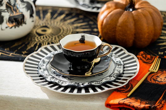 Grace Teaware Black Cat Gold Tea Cup & Saucer, 7.5 oz