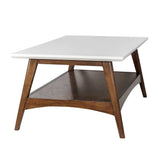 Midcentury Pecan Wood Coffee Table with Bottom Shelf