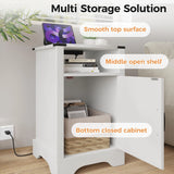 Farmhouse Nightstand, White End Table with Charging Station