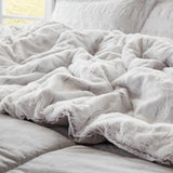 Long Faux Fur Comforter Mini Set, Grey