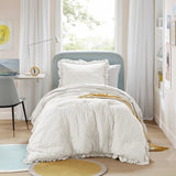 Diamond Quilted Ruffle Edge Comforter Set, Ivory