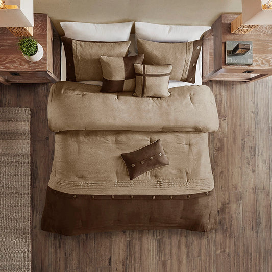Lodge Cabin Microsuede 7-Piece Comforter Set, Brown
