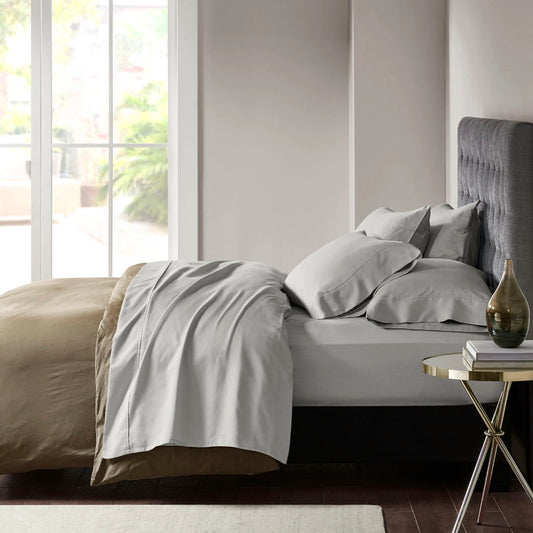 Cotton-Blend Sateen 800TC 6-Piece Sheet Set, Light Grey