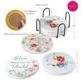 Garden Blooms Ceramic Coaster with Holder (Set of 6)