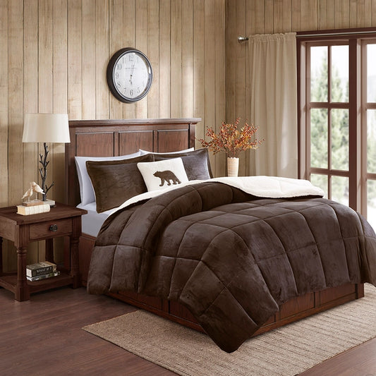 Plush To Sherpa Winter Comforter Set, Brown