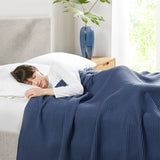 Waffle Weave Cotton Bedding Blanket, Indigo Blue