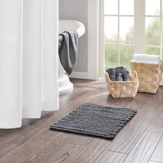 Cotton Chenille Stitch Bath Rug, Dark Grey
