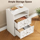 Large Nightstand with 2 Drawers, Side Table with Charging