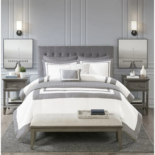 Wholesale Border 8-Piece Comforter and Coverlet Set, Grey