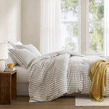 3 Piece Yarn-Dyed Stripes All-Seasons Duvet Set, Grey