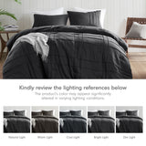Grid Textured Soft Washed Pleated Comforter Set, Black