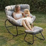 Patio Rocking Chair with Ottoman and Cushions, Patio Wicker