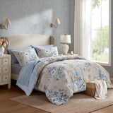 Vintage-Floral Inspired Comforter Set, Beige/Blue