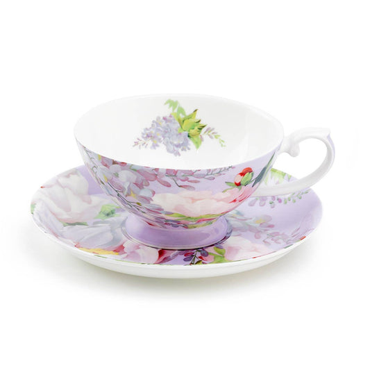 Peony Purple Bone China Cup & Saucer Set