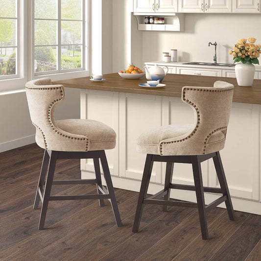 Open Back Winged Swivel Counter Stool, Beige