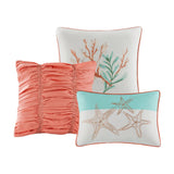 6 Piece Coastal Cotton Sateen Quilt Set, Coral