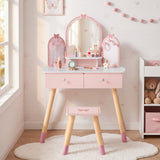 ROBUD Kids Vanity Table and Chair Set - Pink