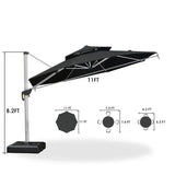 PURPLE LEAF Large Round Patio Cantilever Umbrella With Base for Deck, Pool, Backyard