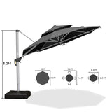 PURPLE LEAF Large Round Patio Cantilever Umbrella With Base for Deck, Pool, Backyard