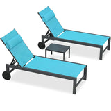 PURPLE LEAF Outdoor Lounge Chair Patio Chaise Pool Lounger Aluminum Frame with Side Table and Wheels for Outside Sunbathing Tanning Recliner Including Pillows