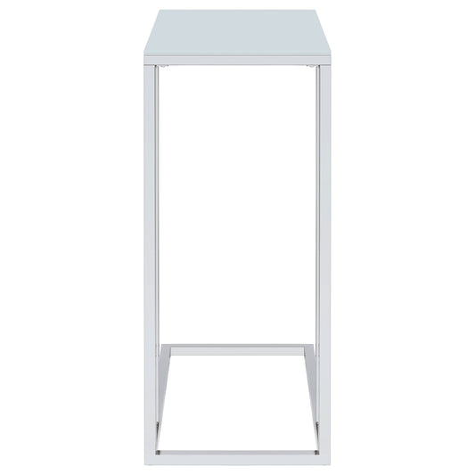 Stella White Glass Top C-Shaped Sofa Side Table Chrome