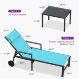 PURPLE LEAF Outdoor Lounge Chair Patio Chaise Pool Lounger Aluminum Frame with Side Table and Wheels for Outside Sunbathing Tanning Recliner Including Pillows