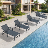 PURPLE LEAF Oversized Chaise Lounge Chair Outdoor Extra Wide Pool Lounge Chairs 5 Adjustable Position with Armrests and Side Table, Aluminum Patio Lounge Chair for Outside, Backyard, Pool