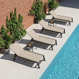 PURPLE LEAF Patio Chaise Lounge Textilene Pool with Wheels Sunbathing Chair for Outdoor, Beach, Yard, Side Table Included