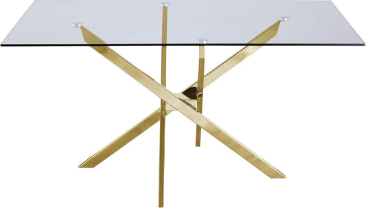 Xander Contemporary Dining Table with Elegant Tempered Glass Top and Stunning Metal Base Design