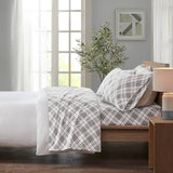 Flannel Cotton Winter Sheet Set, Plaid, Red/Grey