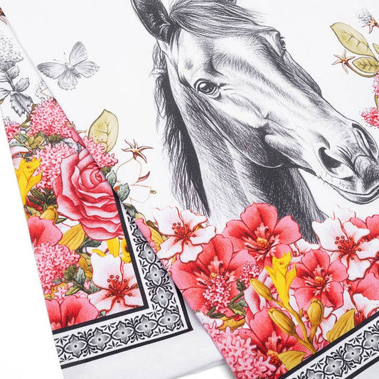 Rocky Horse Floral Cotton Tea Towel With Hanger