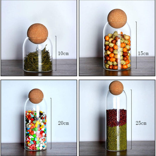 Glass Storage Jar with Cork Lid for Kitchen Storage