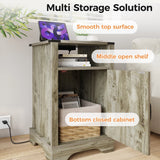 Nightstand with Charging Station Wooden Rustic 2 Count