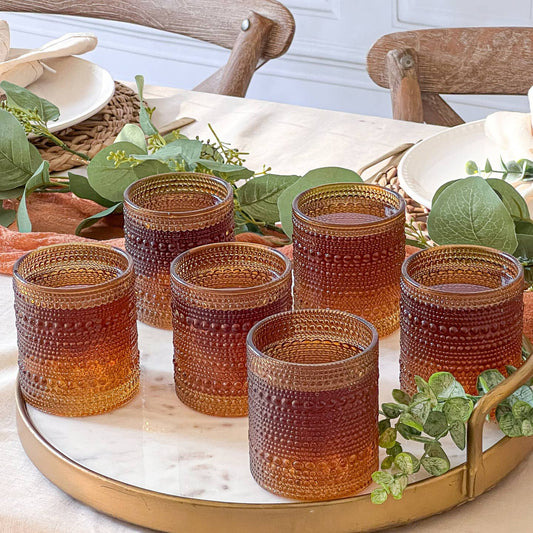 10oz Hobnail Beaded Amber Glasses Set of 6
