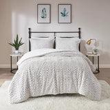 Chevron Faux Fur Comforter/Duvet Cover Set, Grey
