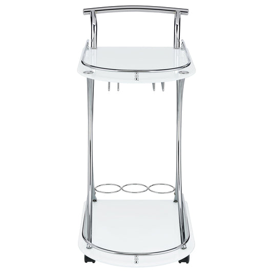 Elfman 2-tier Glass Shelf Metal Bar Cart White and Chrome