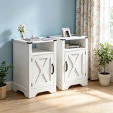 Nightstand Set of 2, White End Table with Charging Station