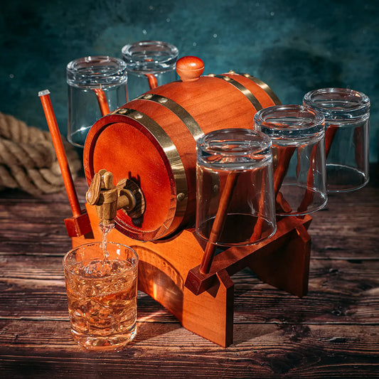 Barrel Decanter with 6 Whiskey Glasses by The Wine Savant