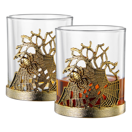 Golden Spider Whiskey Glasses Set of 2