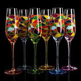 Stained Glass Champagne Flutes Set of 6 Hand Painted