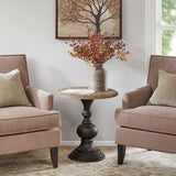 Hand Carved Base Reclaimed Round Accent Table, Black