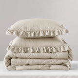 Diamond Quilted Ruffle Edge Comforter Set, Neutral