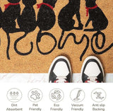 Beige/Black Coir Doormat with Welcome Cats Print - 17x30"