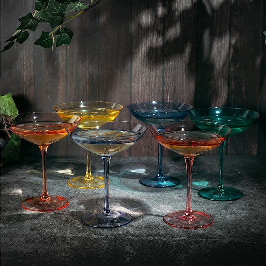 Colored Vintage Glass Coupes 12oz - (6, Multicolored)